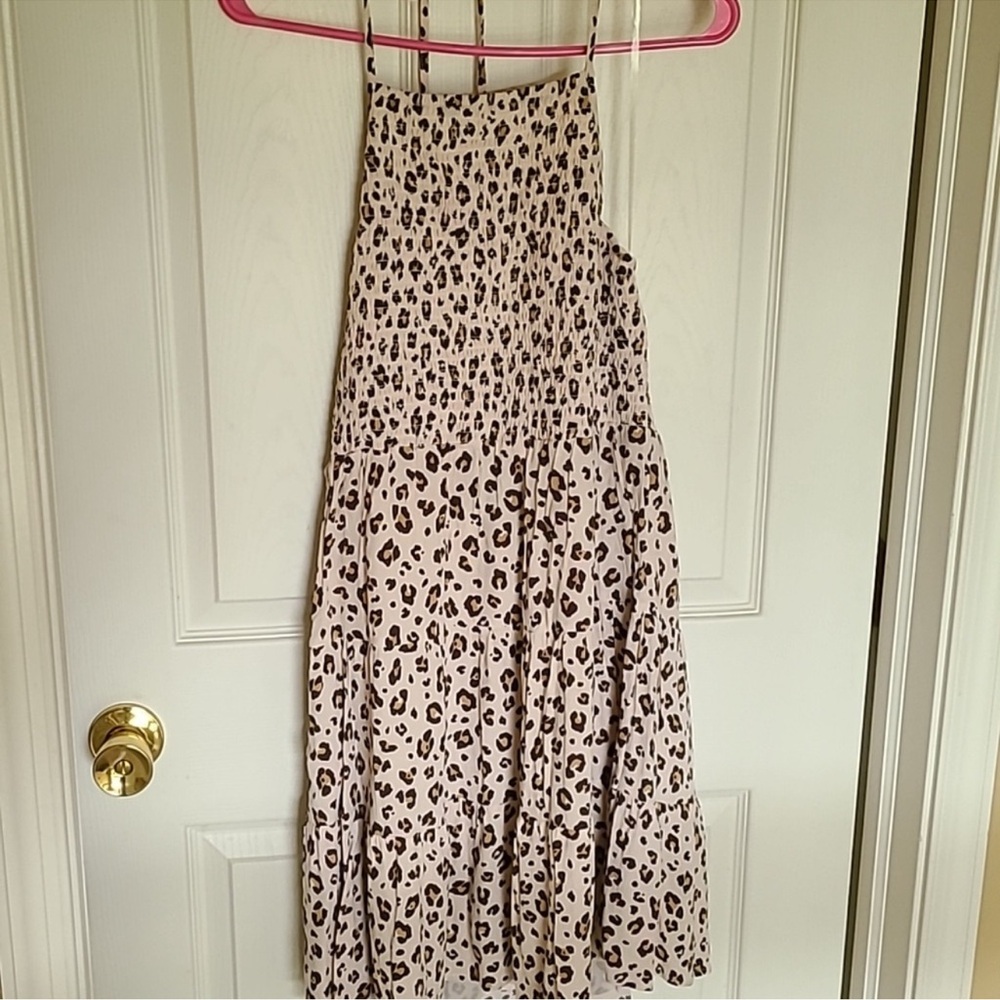 American Eagle Outfitters Blush and Brown Leopard Smocked Sundress